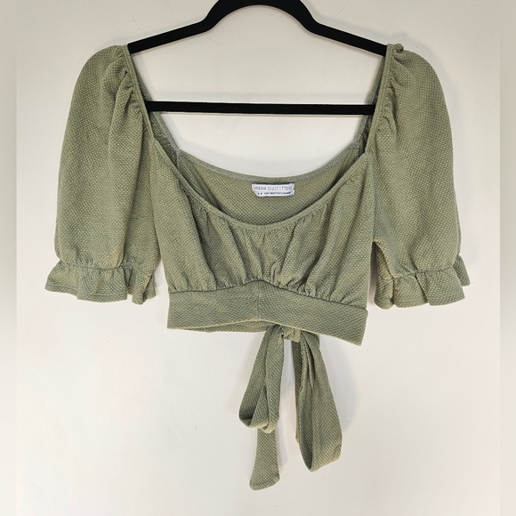Sage Green Urban Outfitters Milkmaid Puff Sleeve Crop Top - Picture 4 of 7